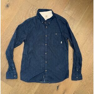 Vans Men Indigo Blue Micro Polka Dot Button Down Shirt Tailored Fit Medium